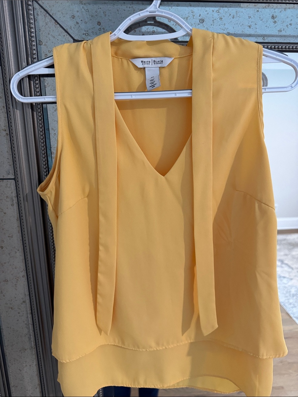 White House Black Market Yellow V-Neck Tie-Detail Sleeveless Camisole